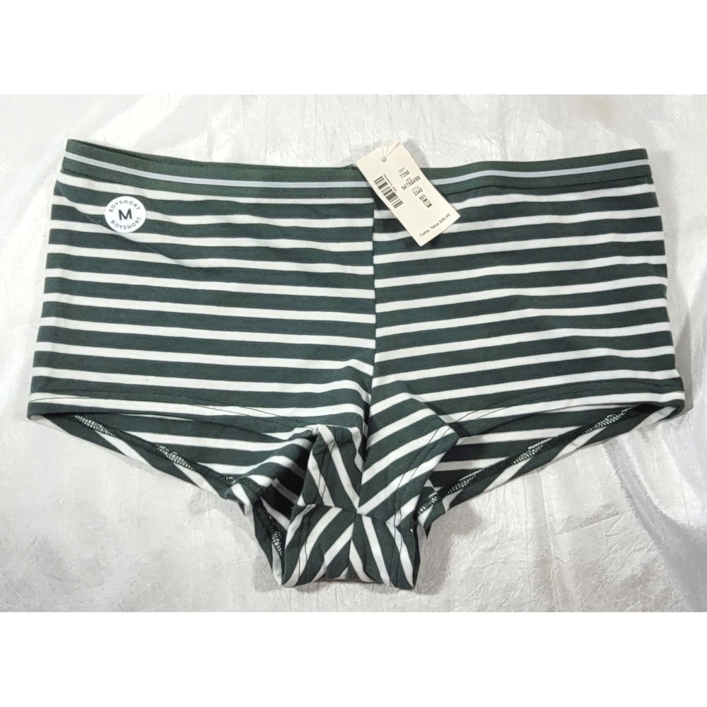 Aero Dwntme Women's Boyshort Underwear -‎ Green/White Striped - Medium